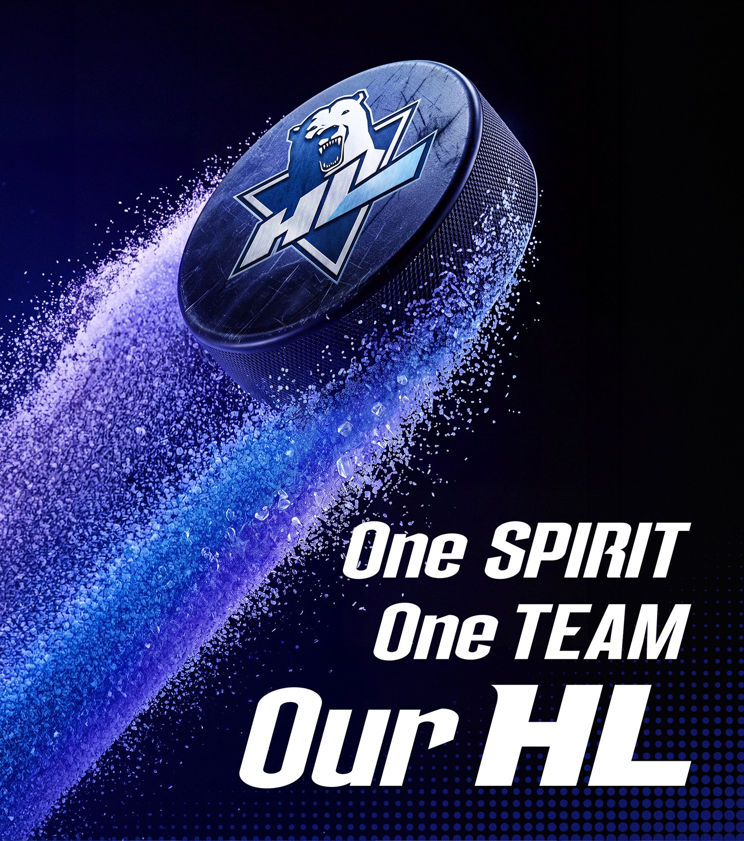 HL 로고가 새겨진 퍽과 One SPIRIT One TEAM Our HL