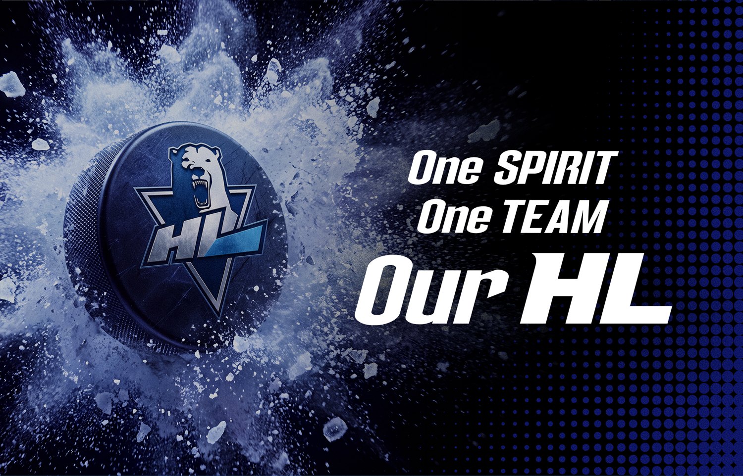 아이스 파티클 속 HL 퍽과 One SPIRIT One TEAM Our HL